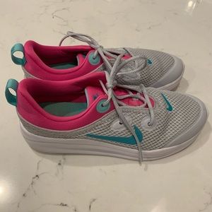 Like New Pink and teal Nike trainers - sz 2 girls